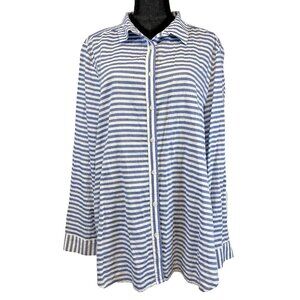 Womens Peck And Peck Top Size XL Blue Striped Cotton Tunic Nautical Marine
